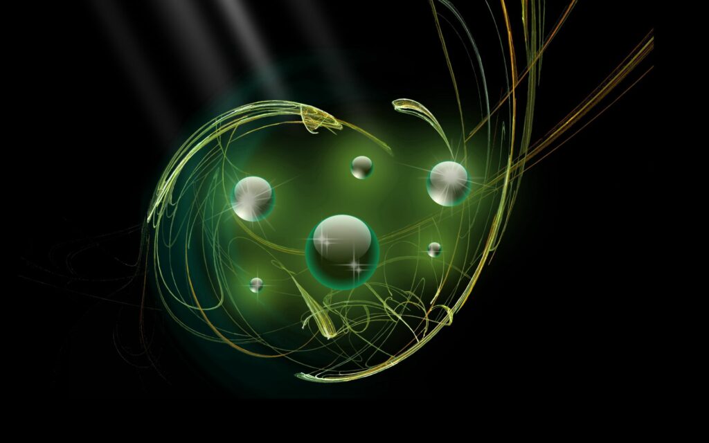 Abstract Green Spheres Wallpaper - Dynamic Design on Dark Background