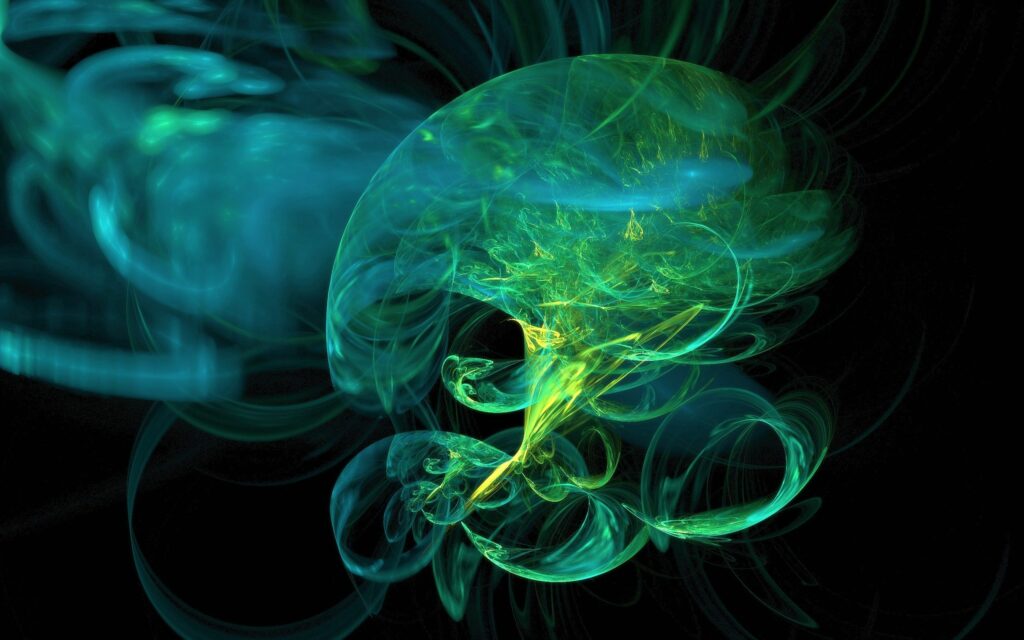 Swirling Green and Yellow Abstract Wallpaper on Dark Background