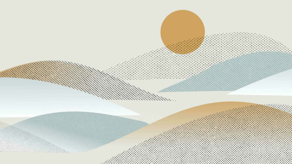 Serene Abstract Landscape Wallpaper with Curved Hills & Dot Patterns