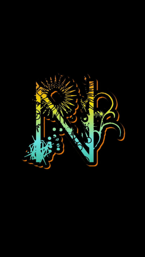 Vibrant Blue & Gold Abstract Letter N Wallpaper on Black Background