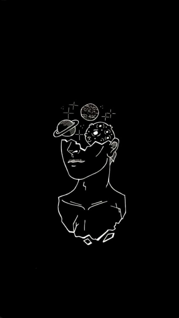 Abstract Human Face Wallpaper: Celestial Elements on Black Background