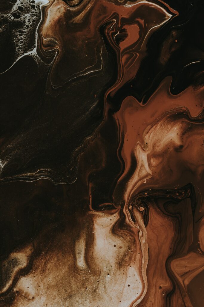 Dynamic Abstract Liquid Paint Wallpaper in Dark Brown & Black