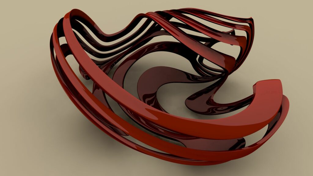 Elegant Abstract Metallic Wallpaper: Red Spiral Design on Beige Background