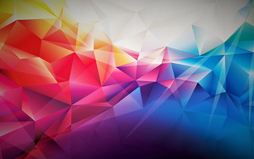 Low-poly vibrant geometric wallpaper with seamless gradient from warm red to cool blue tones