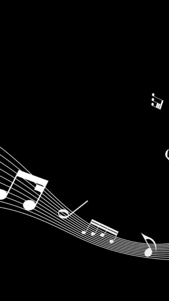 Modern Abstract Music Wallpaper: Flowing Notes on Black Background