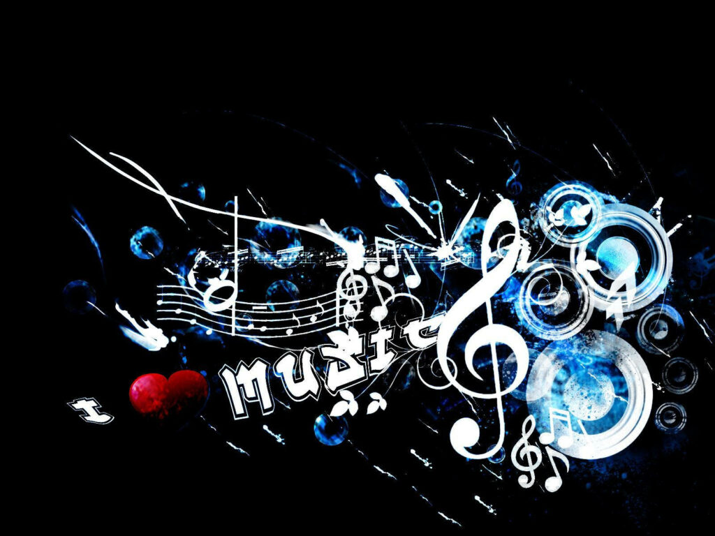 Dynamic Music & Love Wallpaper: Vibrant Notes & Heart Design