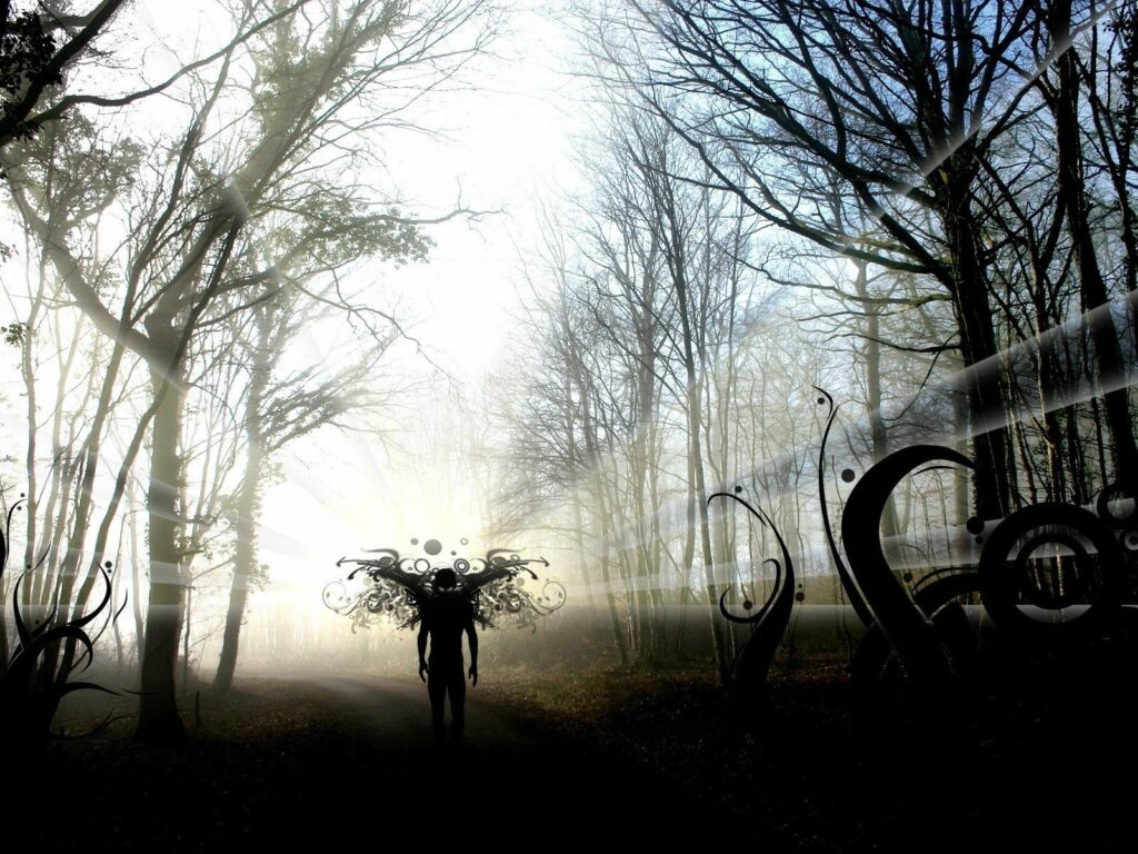 Abstract Nature Wallpaper: Misty Pathway & Ethereal Light