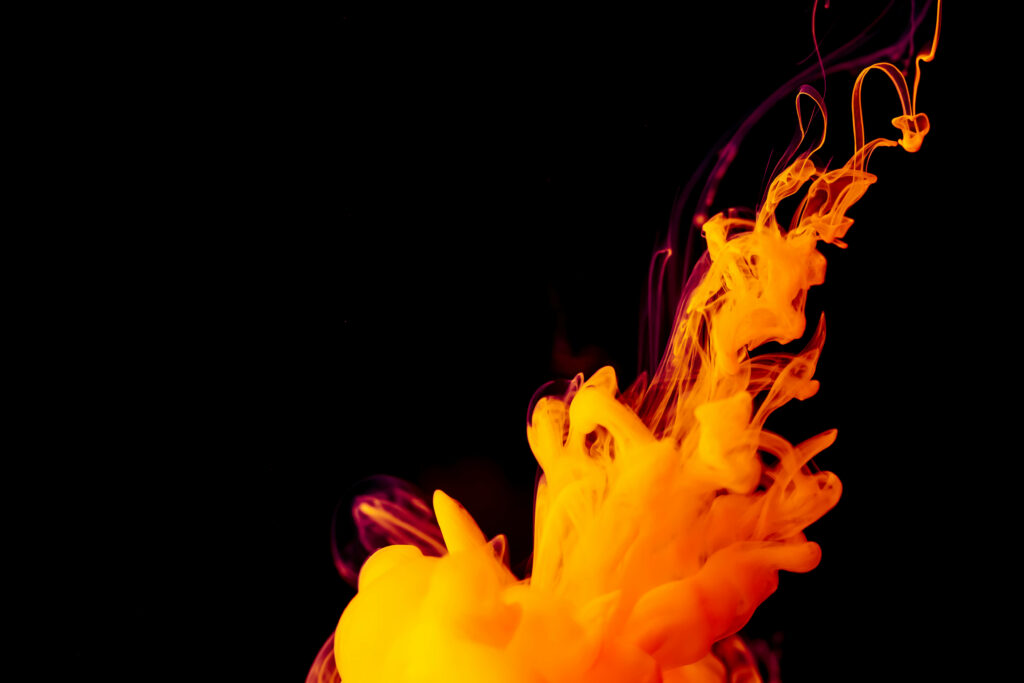 Ink Ascension: Vibrant Swirling Orange Abstract on a Sleek Black 1080p HD Desktop Background Wallpaper