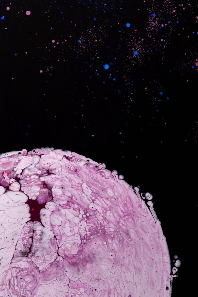 Abstract Pink Circle Wallpaper on Black with Paint Splatters