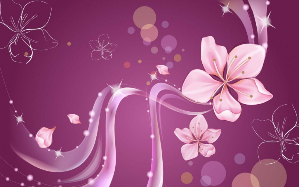 Petal Harmony: An Abstract Vector Wallpaper Featuring Pink Flowers in Sensational Bokeh with Purple Texture