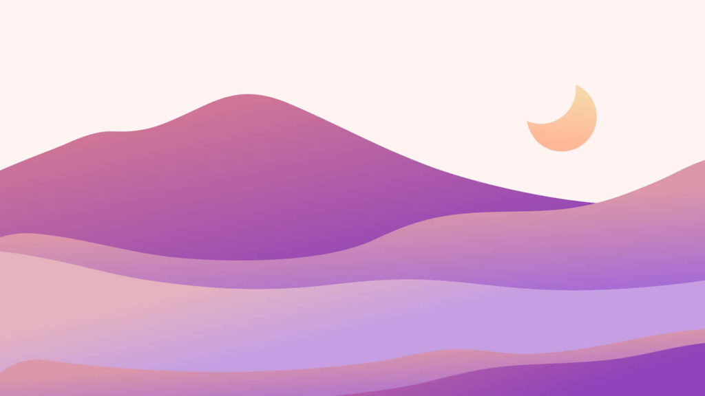 Serene Abstract Landscape Wallpaper: Pink & Purple Waves with Moon