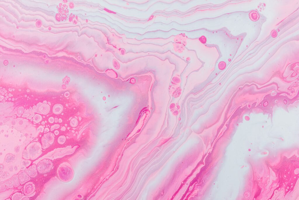 Fluid Art Wallpaper: Pink and White Waves with Textured Circles
