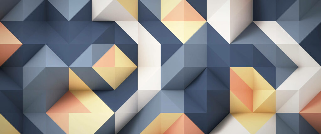 Geometric Wallpaper: Abstract Platonic Solids in Gray, Yellow & Blue