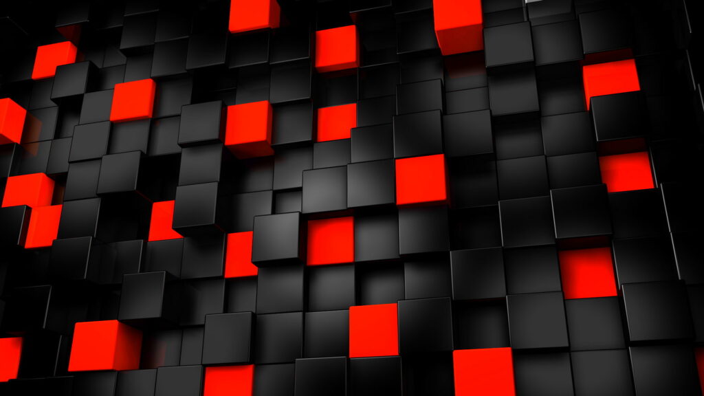 3D abstract black and red cubes grid digital art wallpaper modern geometric HD background