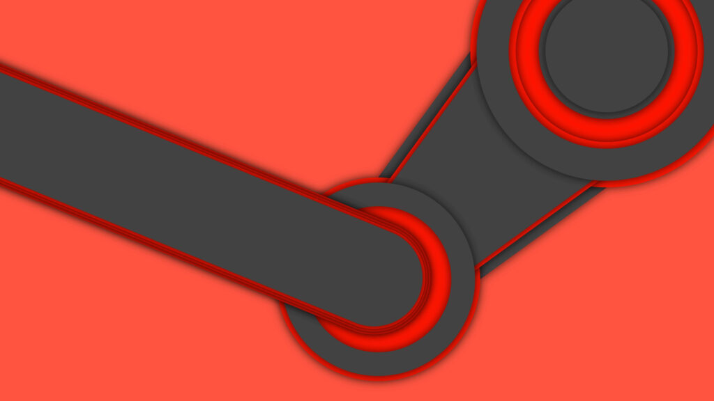 Abstract red and black Steam logo inspired wallpaper with bold modern gaming background design