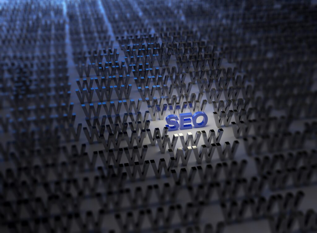 Abstract SEO Wallpaper: Illuminated 'SEO' on Dark Background