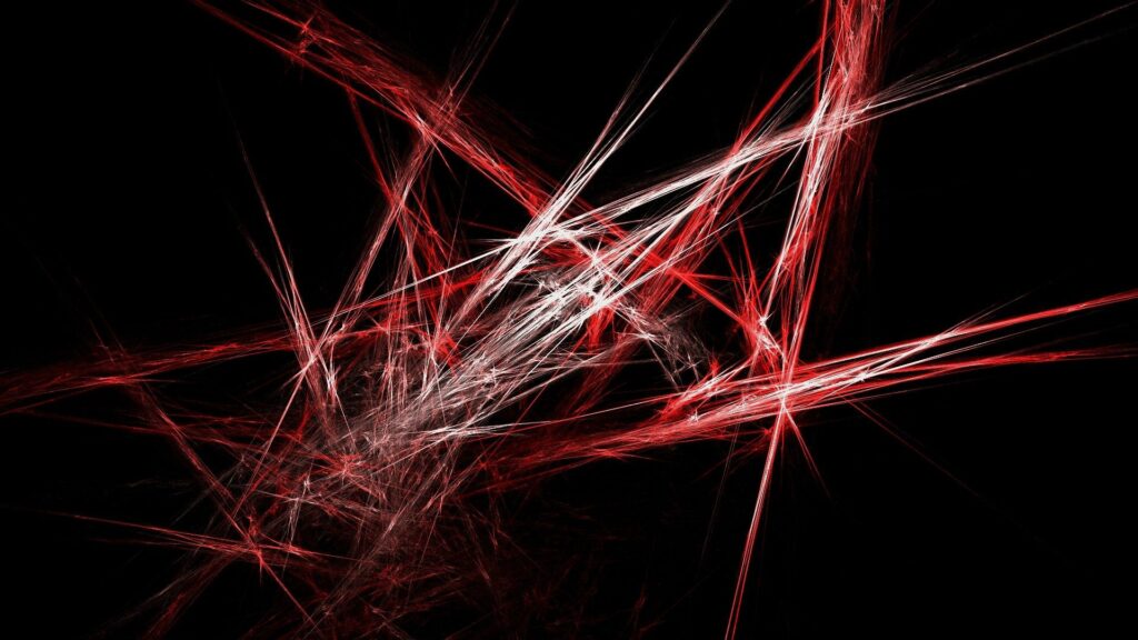 Bold Abstract Wallpaper: Red, White & Grey Lines on Black Background