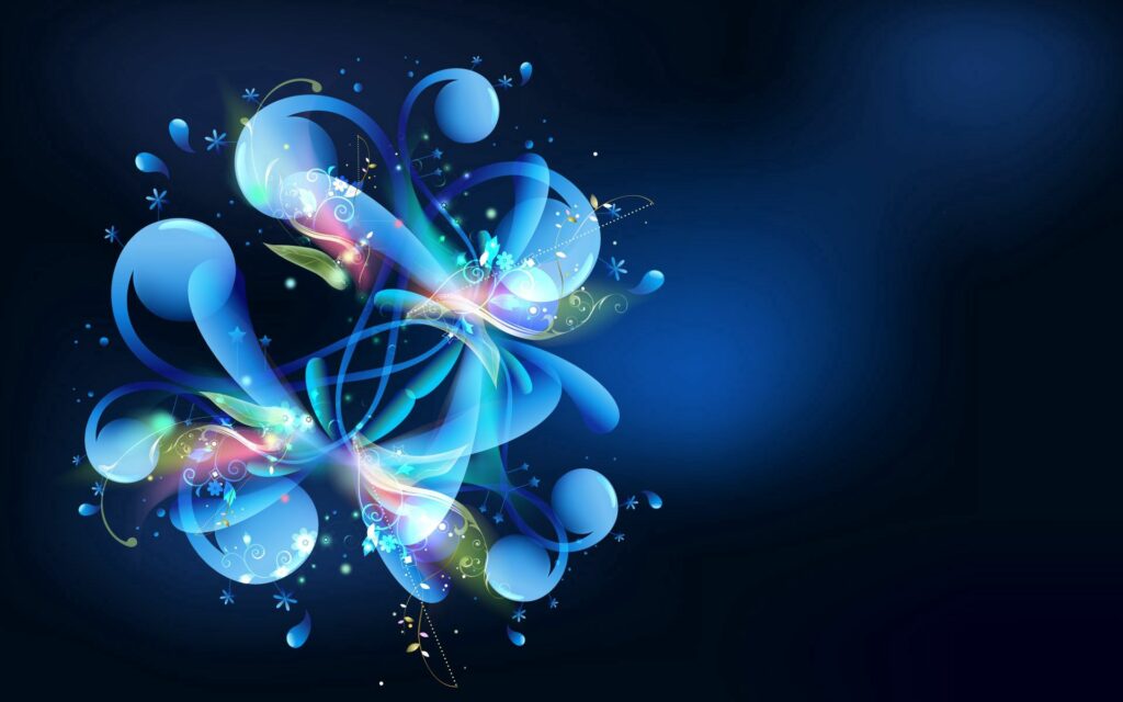 Swirling Abstract Design Wallpaper with Colorful Shapes on Deep Blue