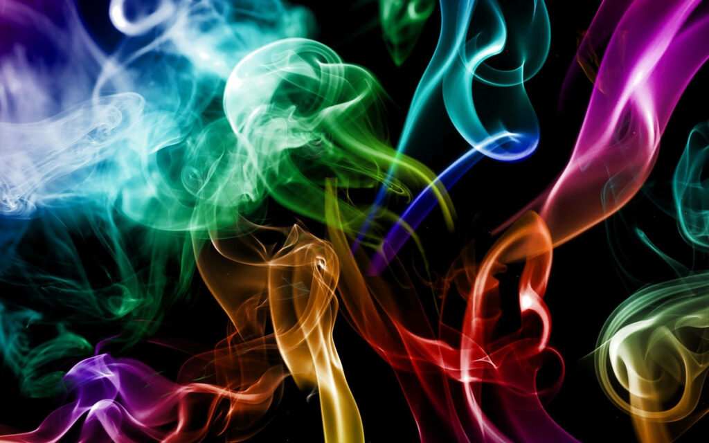 Abstract Smoke Symphony: A Vibrant 2k Wallpaper of Colorful Patterns Dancing on a Black Background