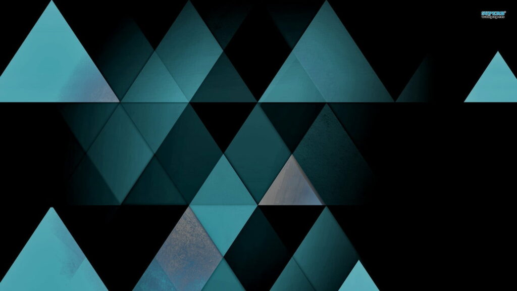 Triangular Abstraction: A Vibrant HD Wallpaper Blend of Blue and Green in Digital Art