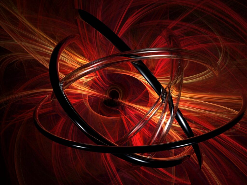 Dynamic Abstract Wallpaper: Black Rings & Spiraling Orange-Red Hues