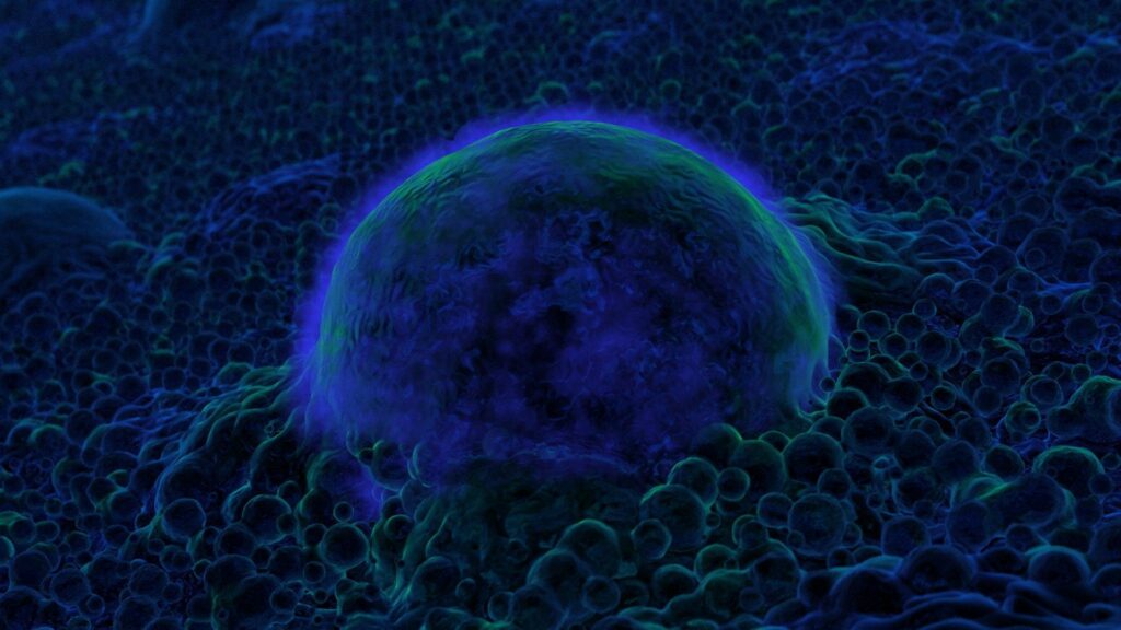 Abstract Circle Wallpaper: Glowing Sphere in Deep Blue & Green