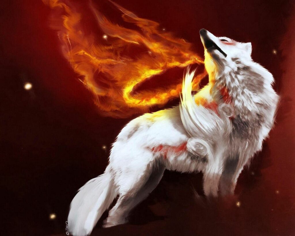 Abstract Wolf Wallpaper: Dynamic Flames & Mystical Glow Background