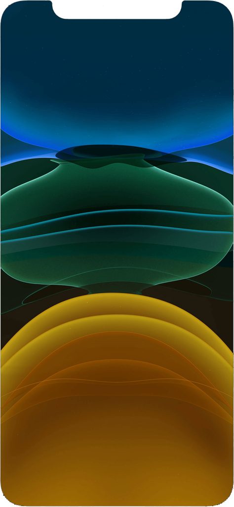 Abstract iPhone 11 Pro wallpaper with glowing green yellow and blue minimalist fluid layers