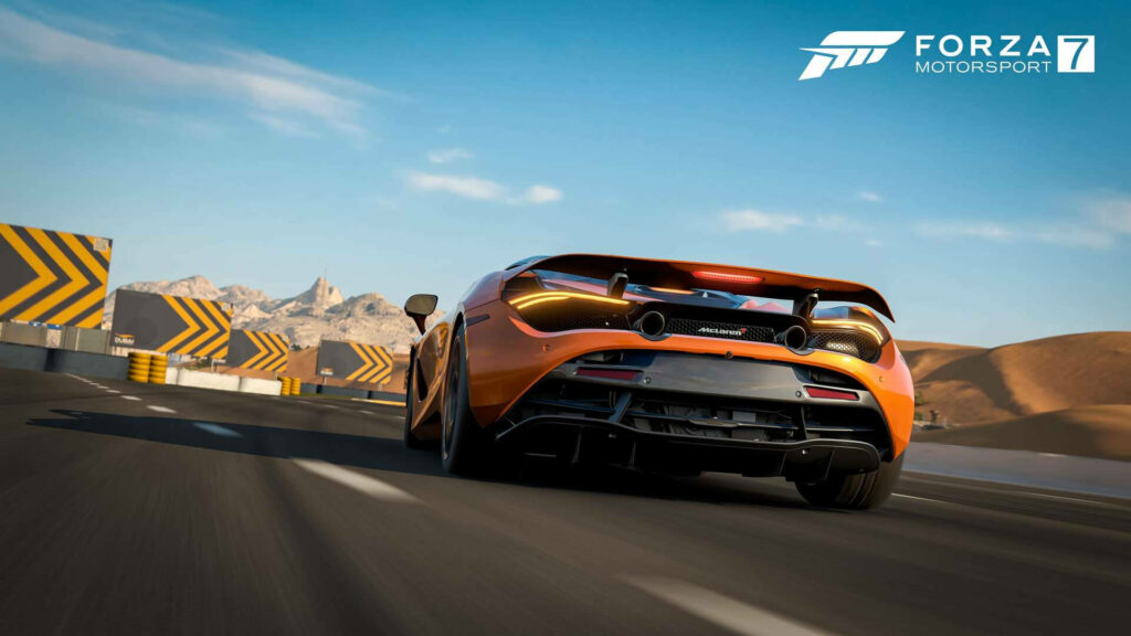Blazing Speed: Exhilaration on the Asphalt – Vibrant McLaren 720S Thriving on Forza Motorsport 7's Race Track Wallpaper