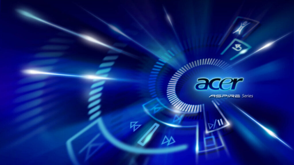 Acer Aspire Series logo on blue futuristic digital wallpaper with glowing high tech accents background