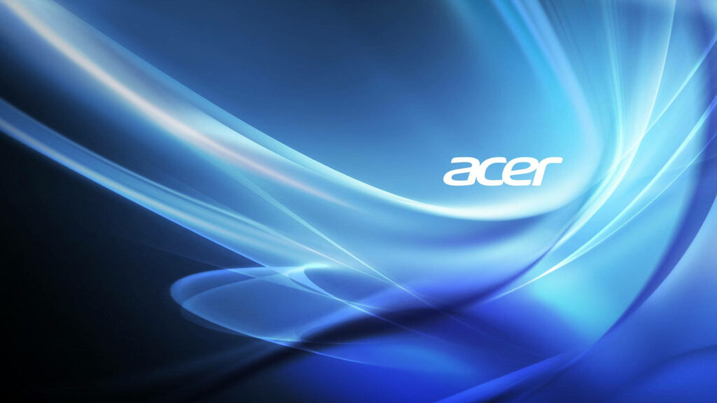 Acer logo on sleek blue background with flowing light effects modern tech wallpaper design