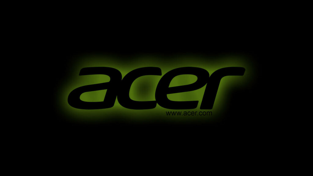 Acer logo wallpaper with bold black letters and green neon glow on dark high-tech background