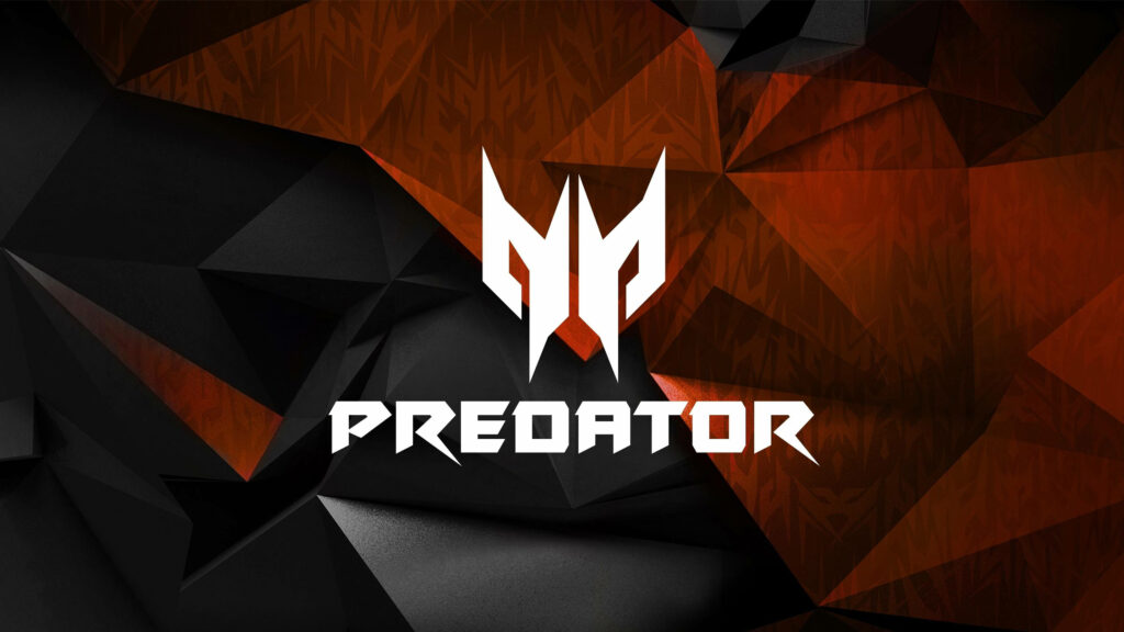 Acer Predator logo on fiery orange and black geometric background intense gaming wallpaper
