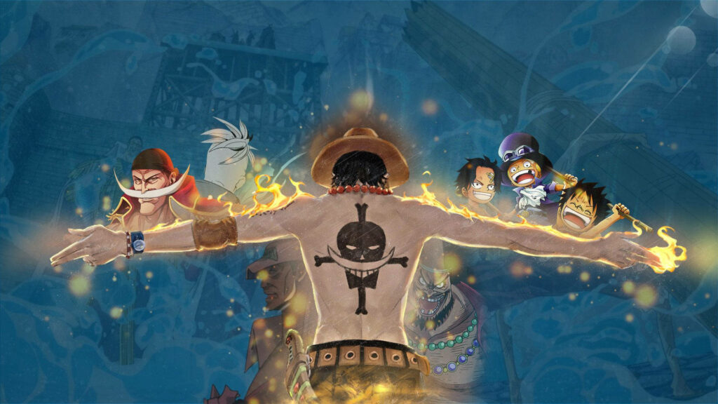 Ace's Fiery Embrace: One Piece Character Collage Wallpaper