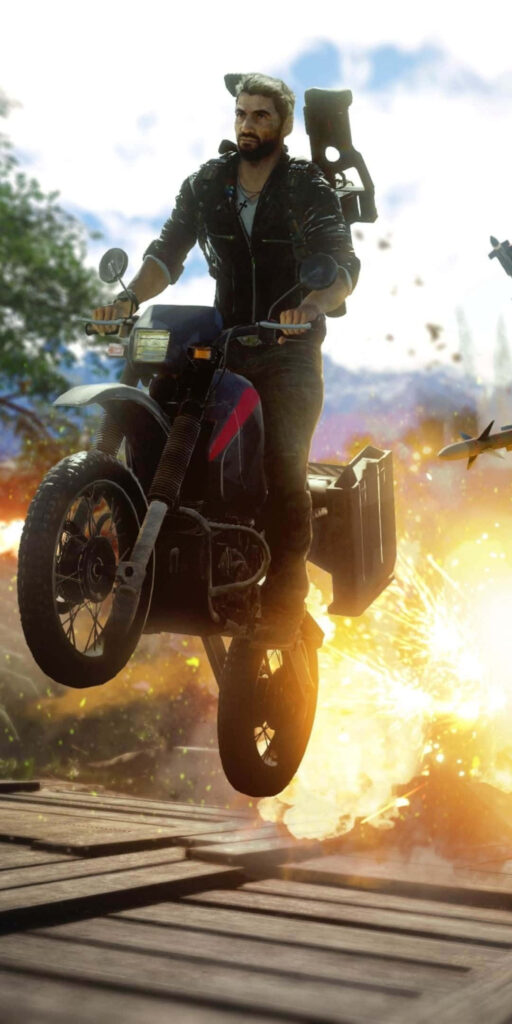 Action-Packed Just Cause 4 Wallpaper: Motorcycle & Explosions