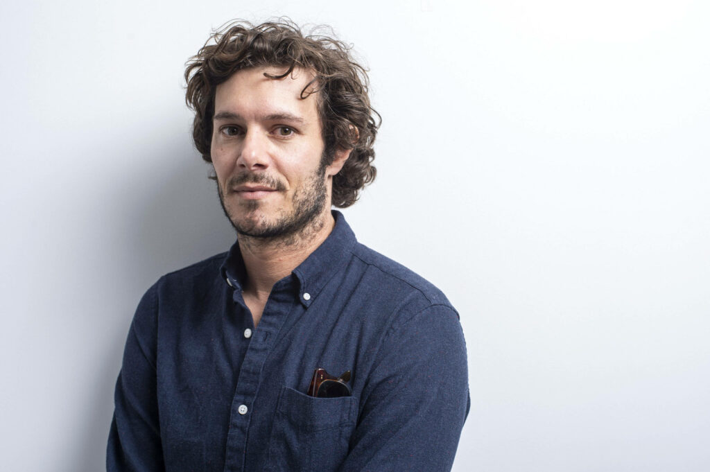 Adam Brody casual portrait navy blue shirt beard white background stylish relaxed wallpaper