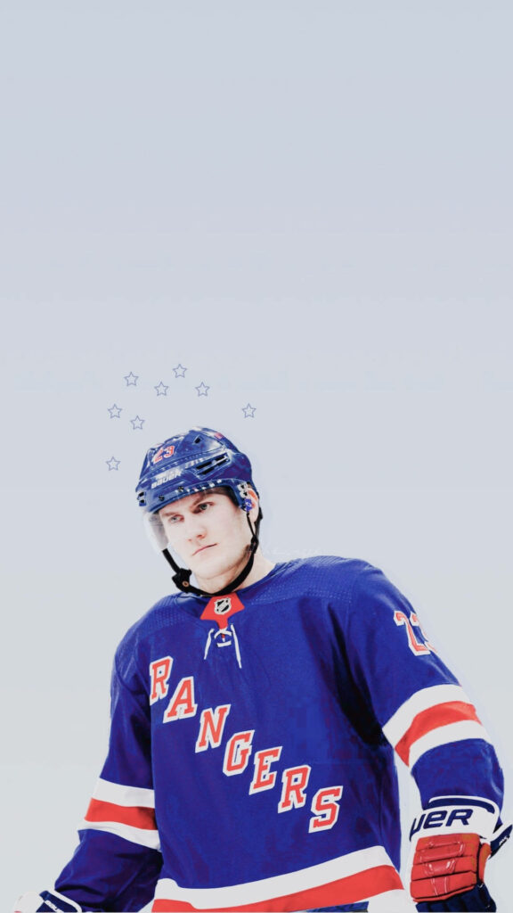 Adam Fox Rangers jersey fan art wallpaper with stars highlighting hockey talent and star status