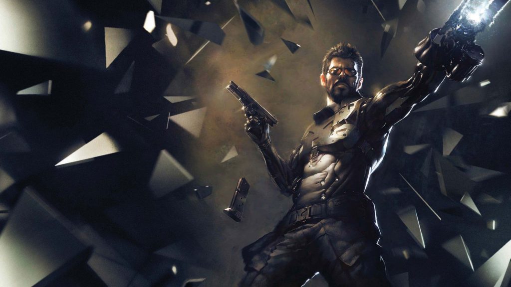 Adam Jensen Deus Ex Mankind Divided 4K cybernetic hero with dark geometric shards wallpaper