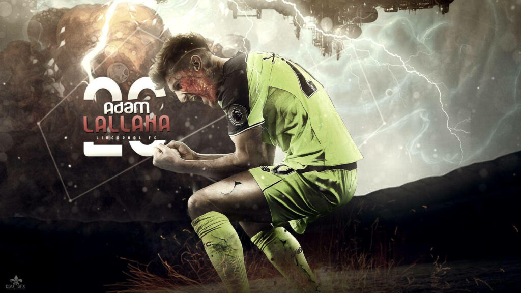 Adam Lallana celebrating passionately with lightning background football wallpaper energy