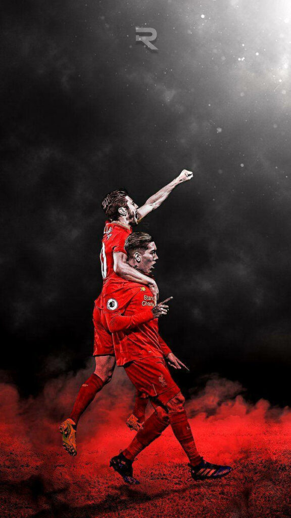 Adam Lallana football phone wallpaper vibrant red dynamic pitch moment dramatic atmosphere