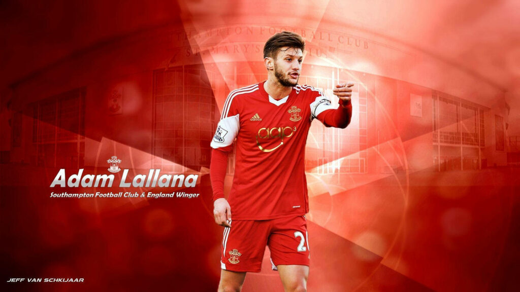 Adam Lallana in Southampton kit red edit wallpaper dynamic background England winger image