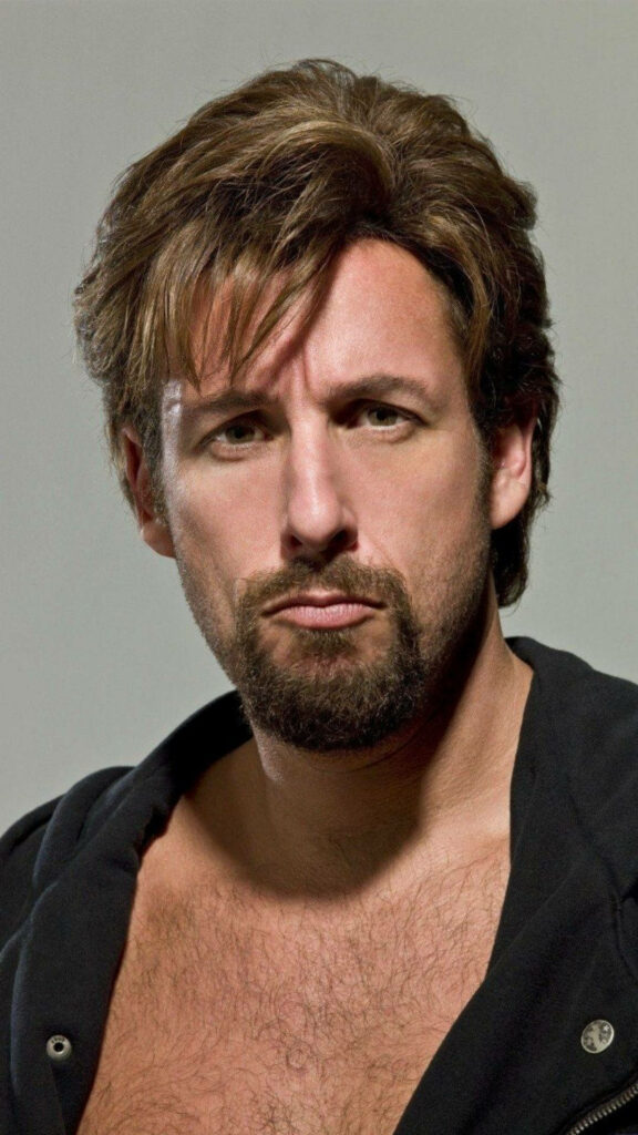 Close-up of Adam Sandler serious expression rugged look casual outfit wallpaper background