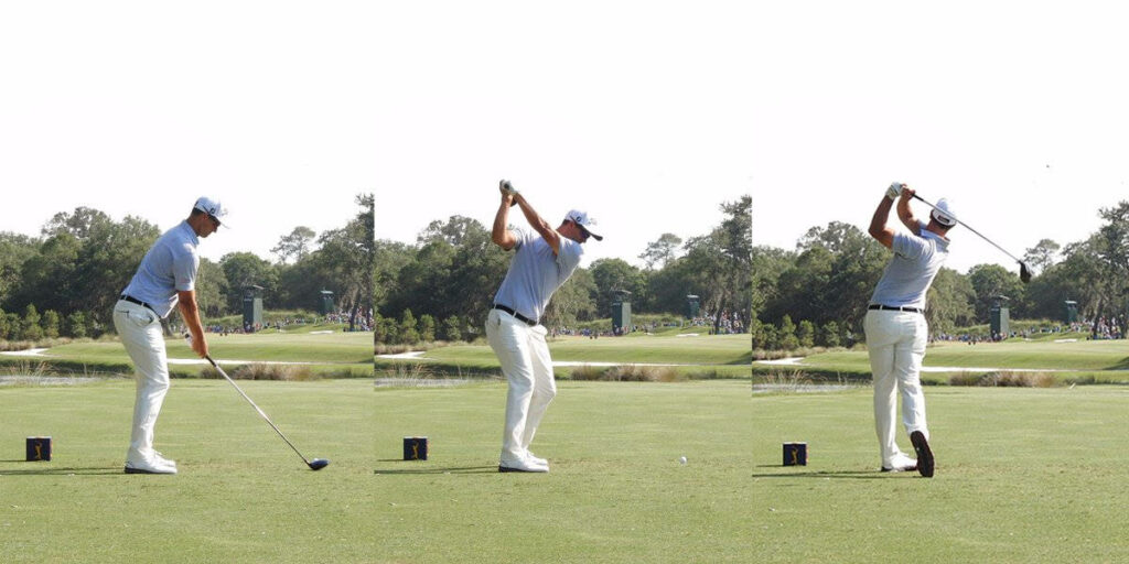 Adam Scott golf swing progression showing powerful balanced technique in three phases wallpaper