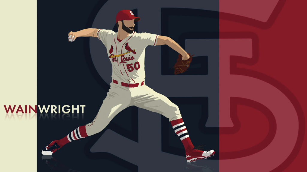 Adam Wainwright pitching in St Louis Cardinals uniform vector art wallpaper background design