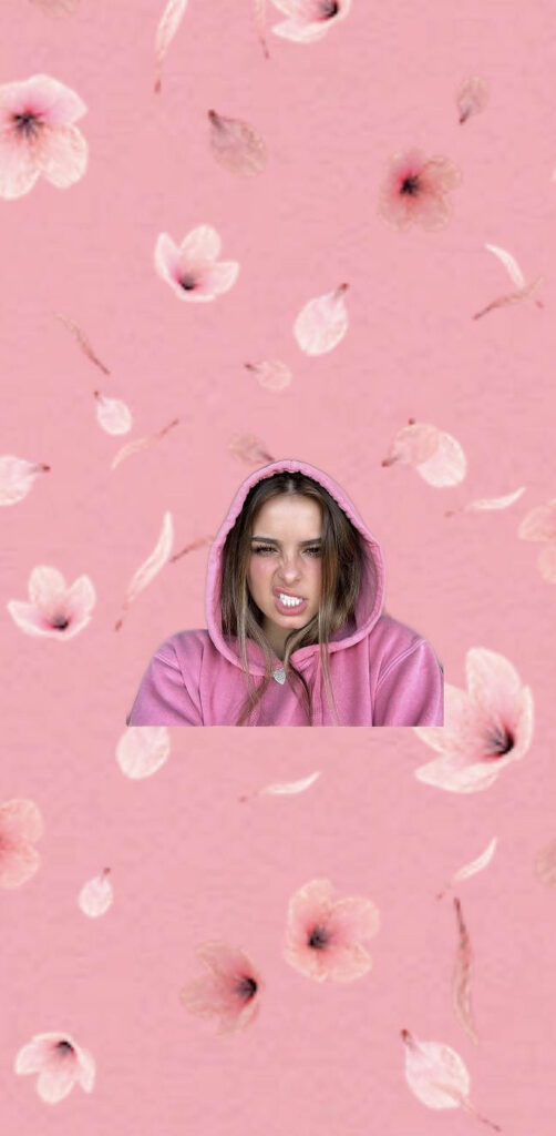 Addison Rae in Pink Hoodie: Floral Wallpaper Background Design