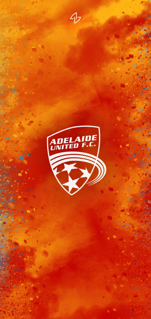 Adelaide United FC logo on fiery background vibrant wallpaper capturing team passion energy