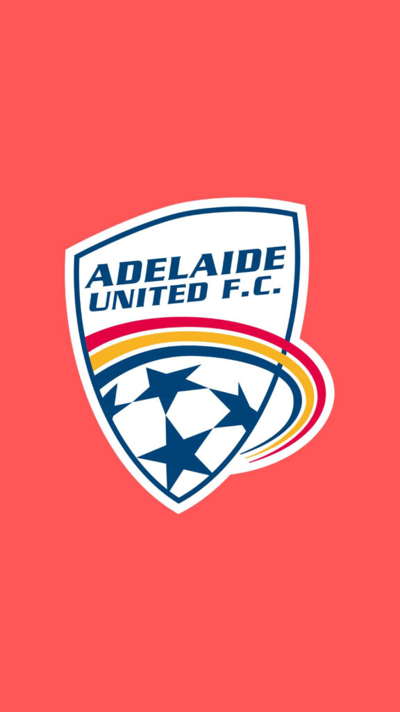 Adelaide United FC crest on bold red background Australian football club wallpaper design