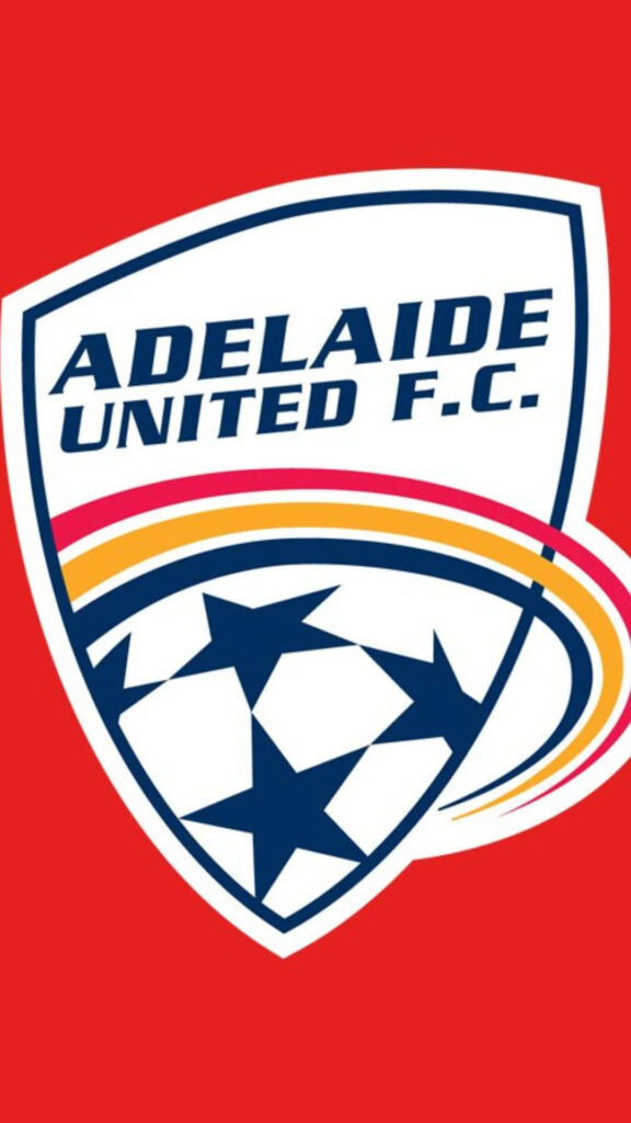 Adelaide United FC logo on bold red background vibrant dynamic football club wallpaper