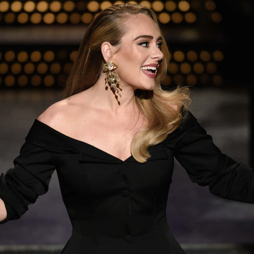 Adele Radiates Charm in Elegant Black Dress - Wallpaper Background