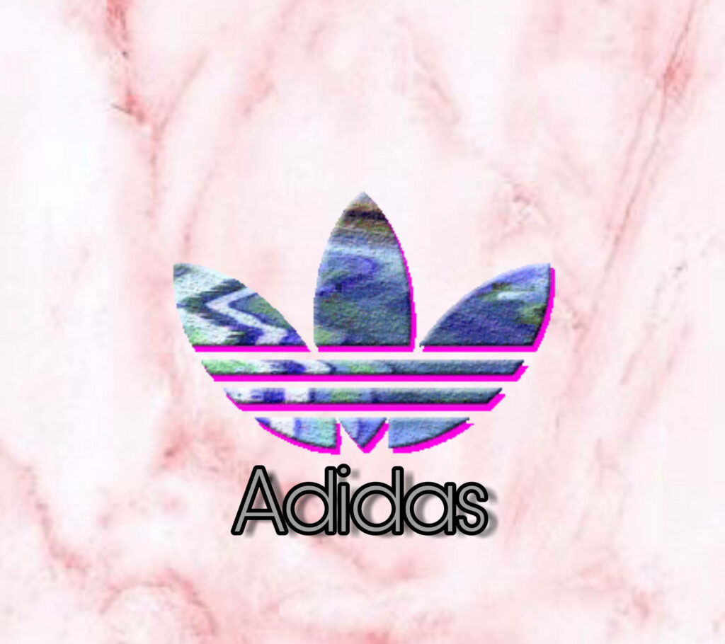 Adidas logo wallpaper with vibrant textured design on soft pink marble background stylish look